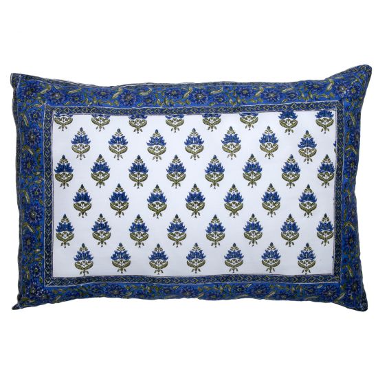 Birds on Vine-Blossom Reversible Pillow Case - Blue